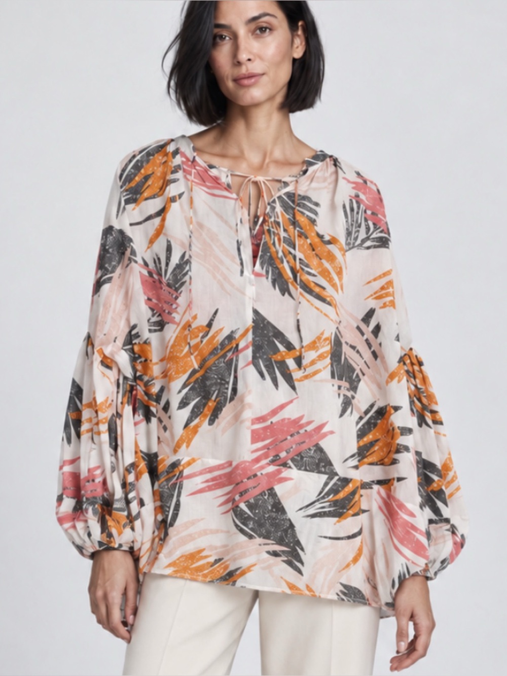CLOSED Oversized Tunic Abstract Leaf Print in Pink Orange